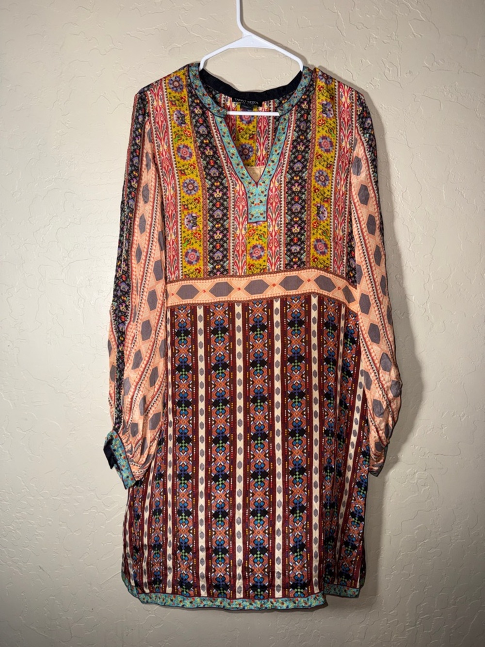 Anthropologie Tanvi Kedia boho long sleeve abstract mixed media tunic dress